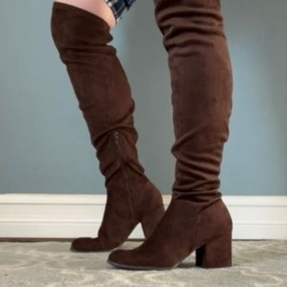 Christian Siriano Payless Dark Brown Faux Suede Thigh-high Boots Size 10Wide